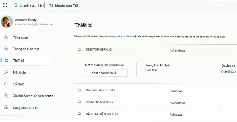 Ảnh chụp màn hình khóa khôi phục BitLocker cho tài khoản cơ quan hoặc trường học.
