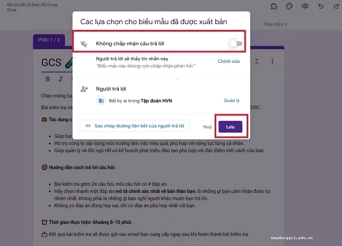 bấm Lưu và hoàn tất