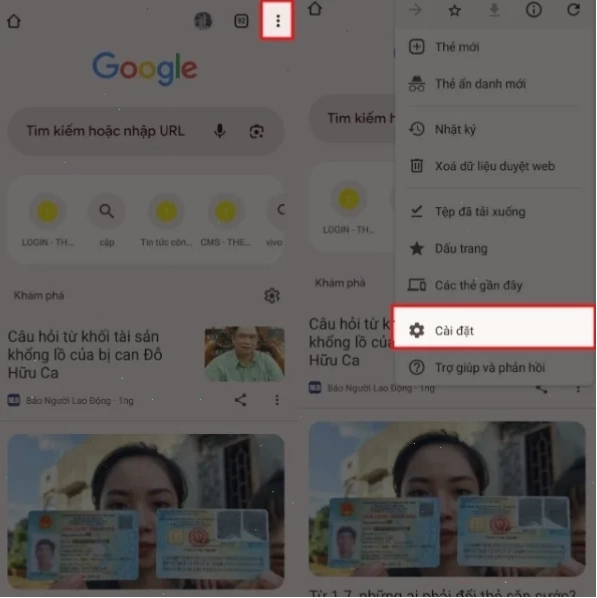 Bạn chọn vào mục Cài đặt trên Google Chrome