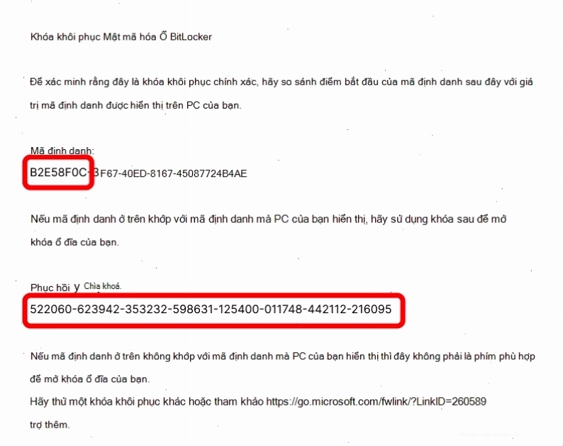 Bản in khóa khôi phục BitLocker