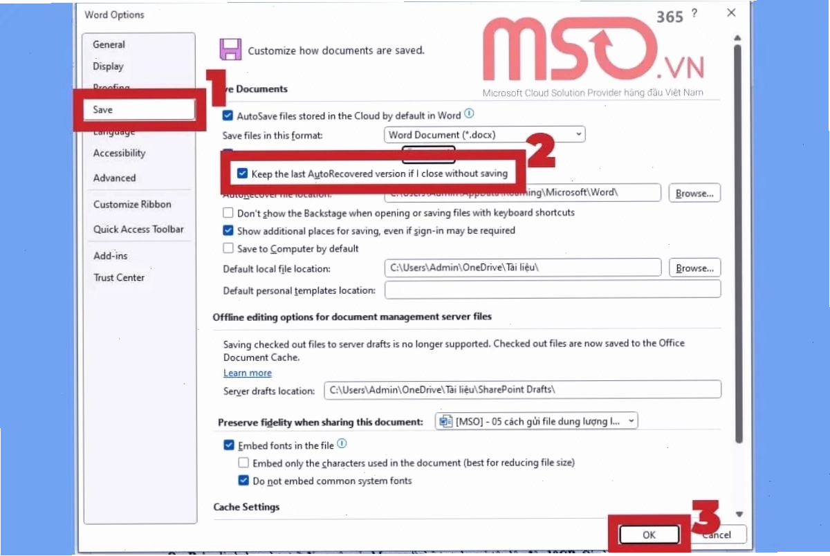 Bật AutoSave Word và AutoRecover Word để ngăn mất file Word chưa lưu