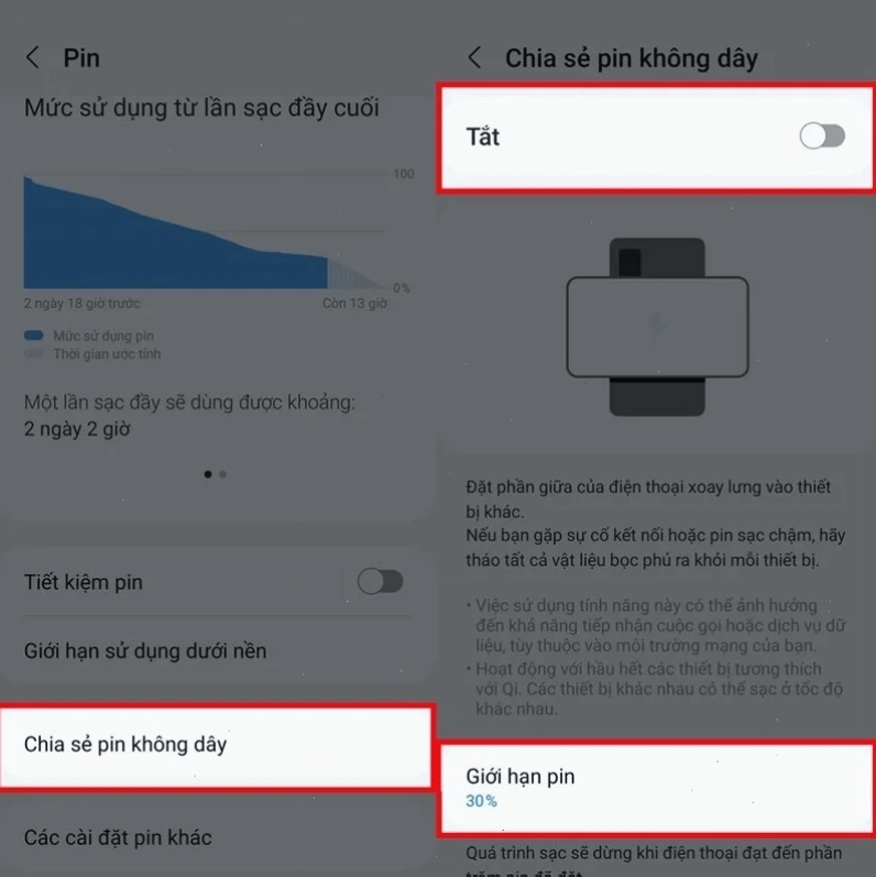 Bật Chia sẻ pin không dây