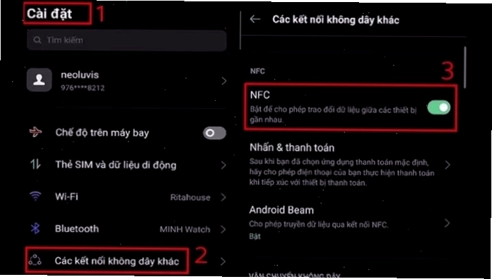 Bật NFC tại phần Cài đặt của điện thoại OPPO