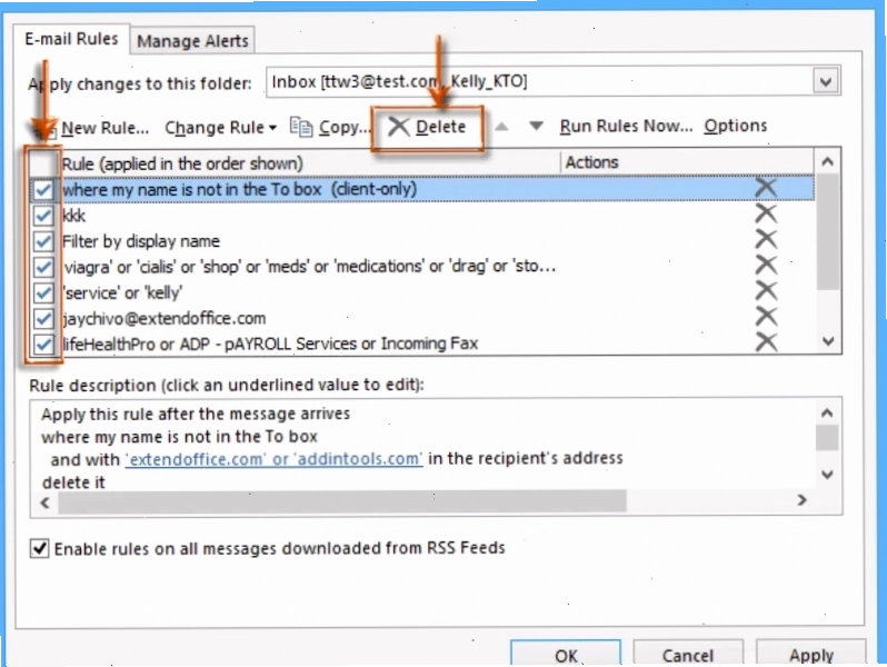 Bỏ chọn hộp kiểm để tắt tạm thời quy tắc trong Outlook