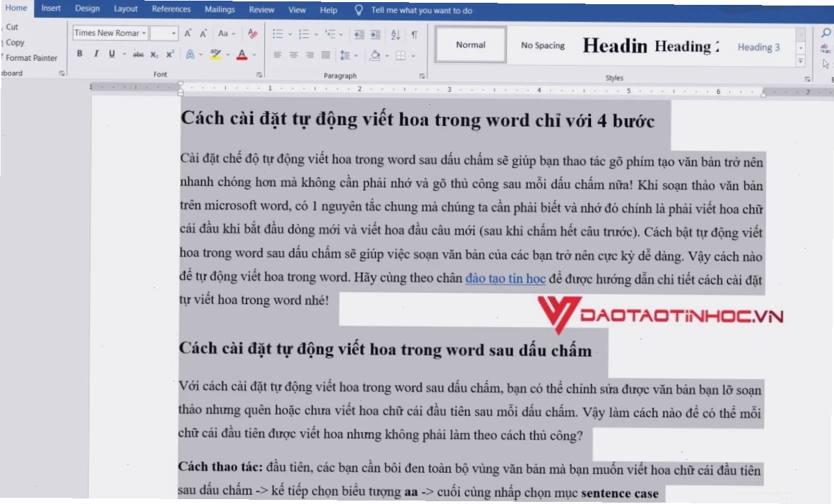 Cách cài đặt tự động viết hoa trong word sau dấu chấm