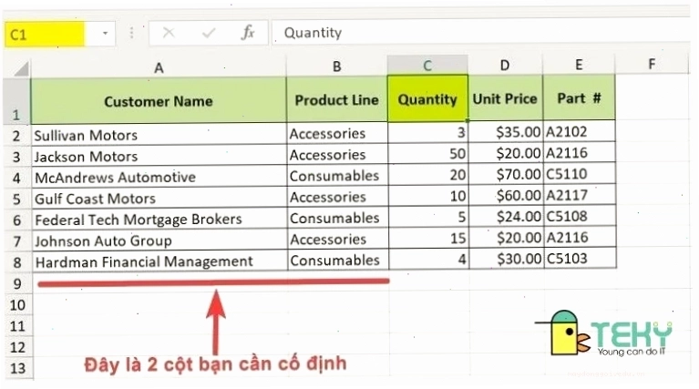 Cách cố định dòng đầu tiên trong Excel