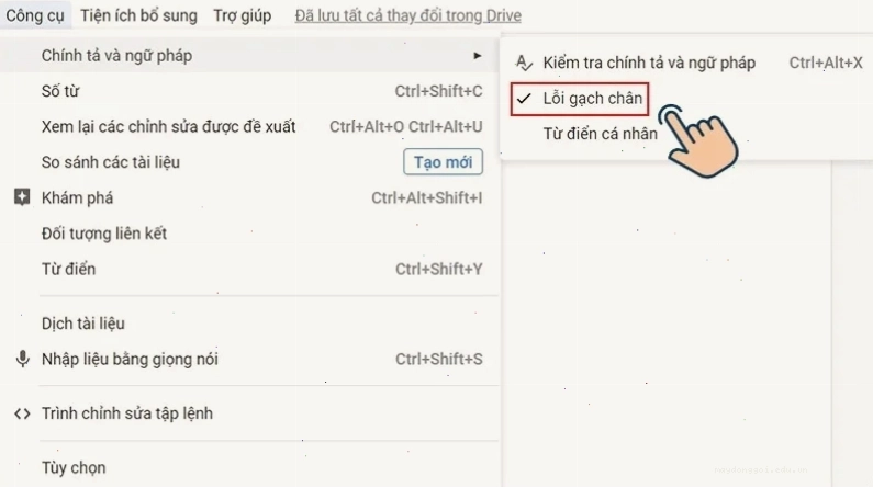 Cách kiểm tra lỗi chính tả bằng công cụ Google tài liệu
