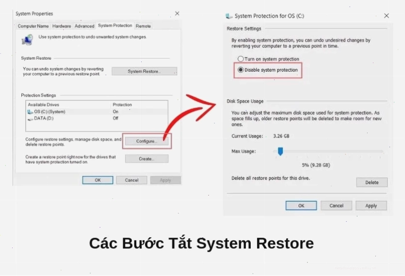 cách tăng tốc máy tính win 10 bằng System Restore