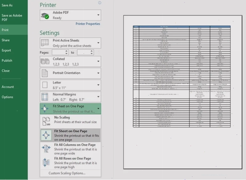 Cài đặt Fit Sheet on One Page và 2 Pages per Sheet trong Excel để in tiết kiệm