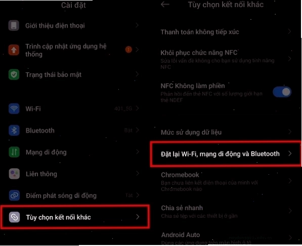 Cài đặt lại mạng trên điện thoại để khắc phục lỗi 4G