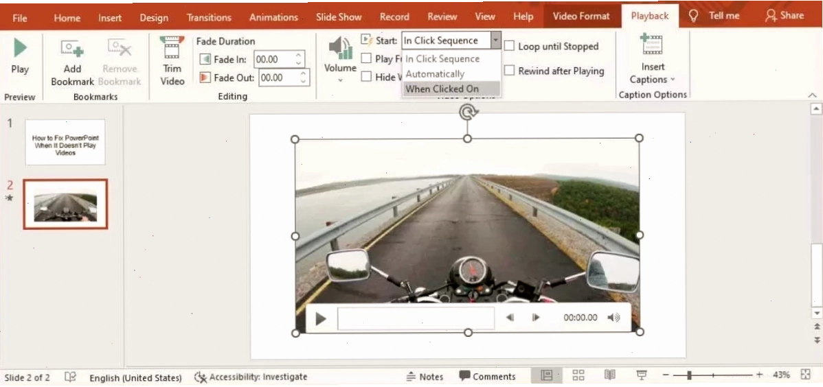Cài đặt PowerPoint phát video
