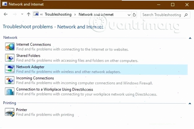 Chạy Troubleshooter với Internet Connections và Network Adapter