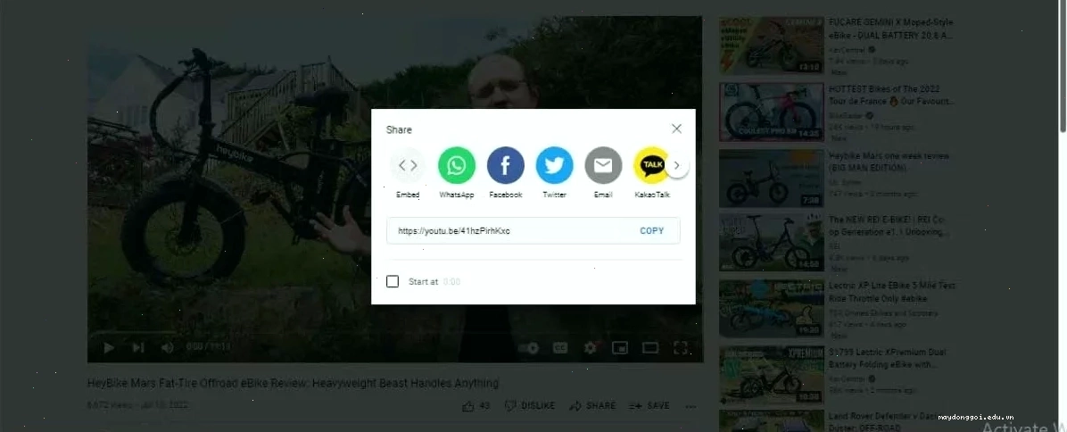 Chia sẻ video YouTube để lấy mã nhúng