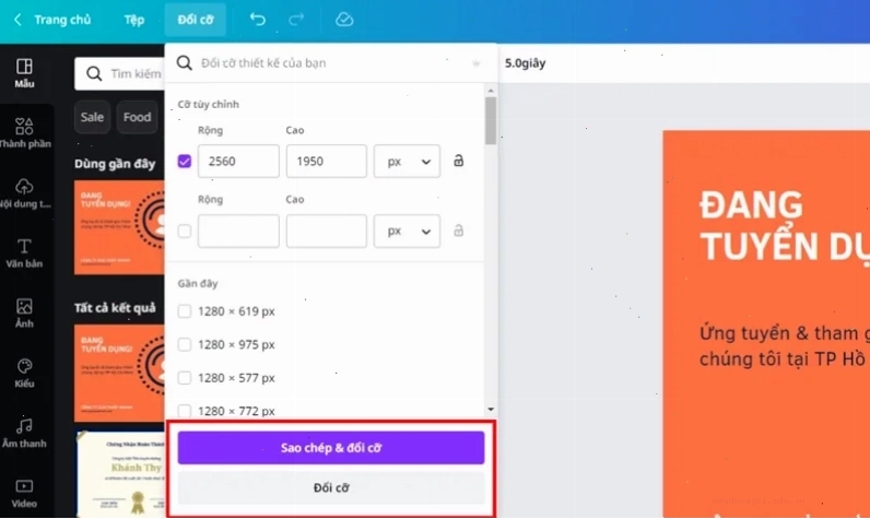 Chỉnh sửa kích thước trong Canva để tối ưu hiển thị