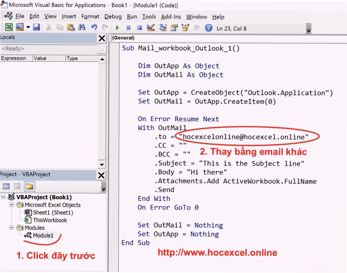 Chỉnh sửa thông tin Email trong code VBA