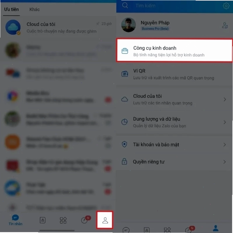 Chọn công cụ kinh doanh để cài đặt trả lời tự động trên Zalo