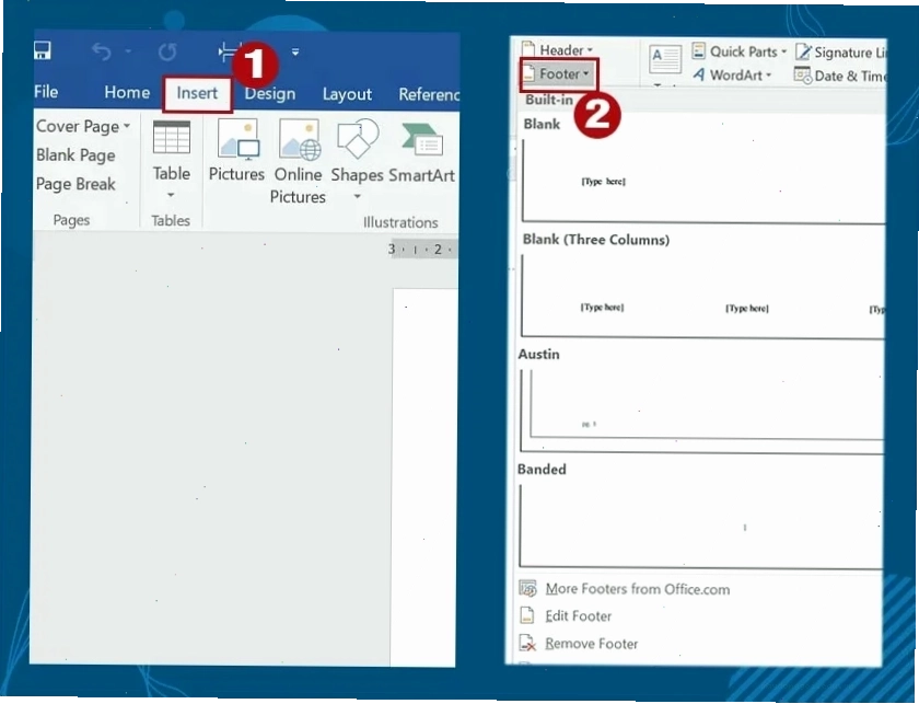 Chọn Insert và chọn tiếp Header and Footer