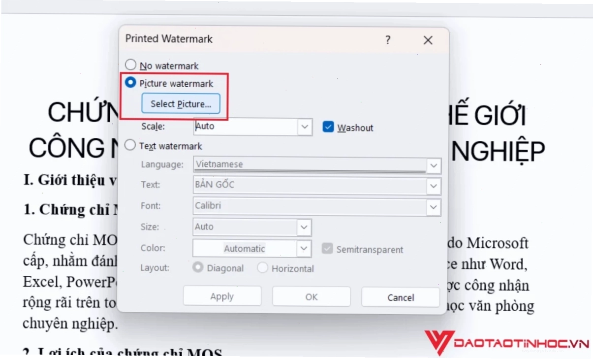 Chọn Select Picture để tải logo tùy chỉnh