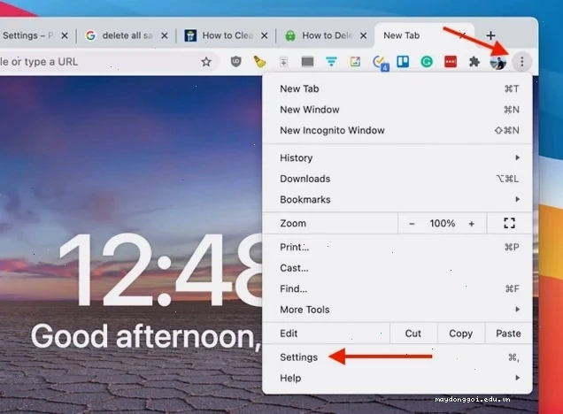Chọn Settings để bắt đầu xóa toàn bộ mật khẩu đã lưu tự động chrome