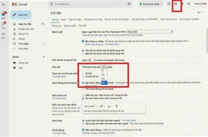Chọn thời gian trì hoãn gửi email