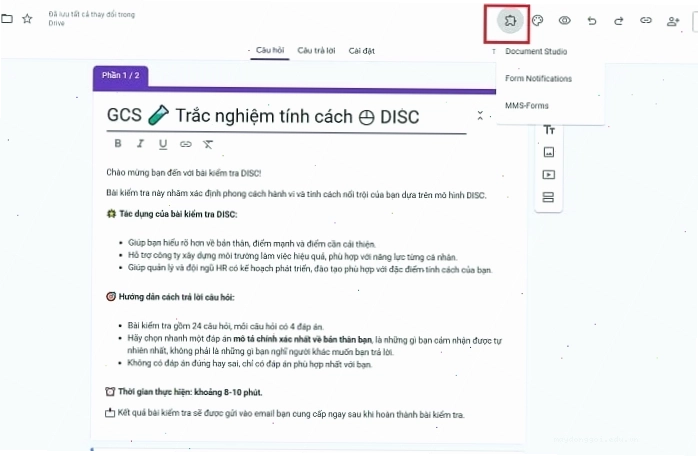 chọn Tiện ích bổ sung