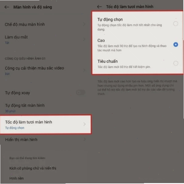 Chọn Tốc độ làm tươi màn hình
