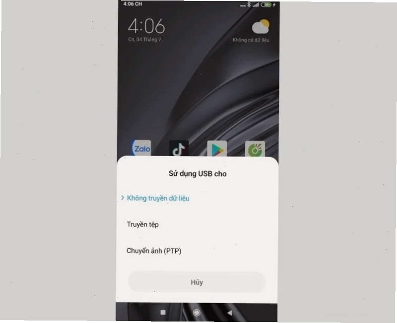 Chọn “Truyền tệp” hoặc “Chuyển ảnh PTP”