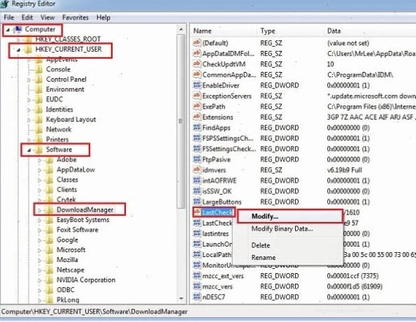 Chọn vào mục HKEY_CURRENT_USER -> Software -> Download Manager