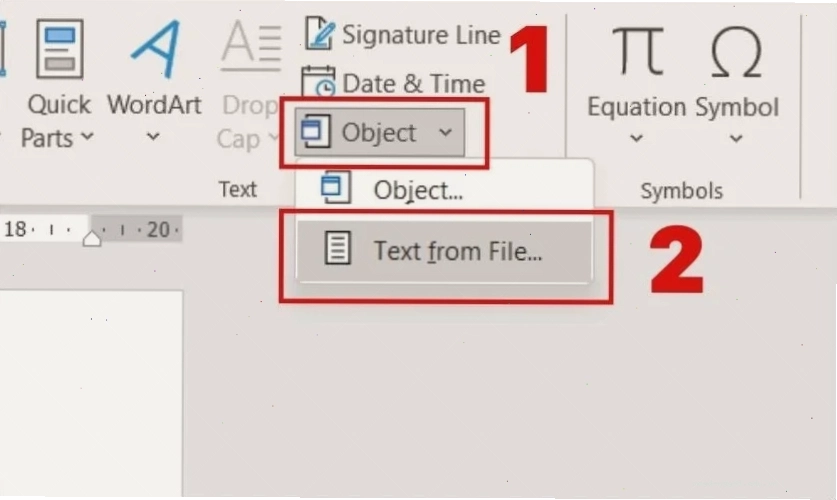 Chọn vào mục Object trong Word để ghép file