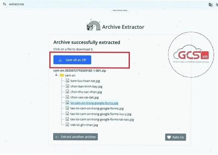 Chọn vào Save all as ZIP để bắt đầu quá trình nén thư mục