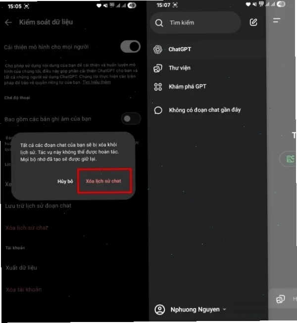 Chọn “Xóa lịch sử chat”