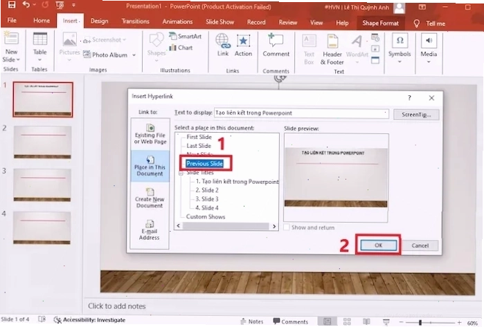 Click Chọn Slide Mà Mình Muốn Liên Kết Từ Danh Sách