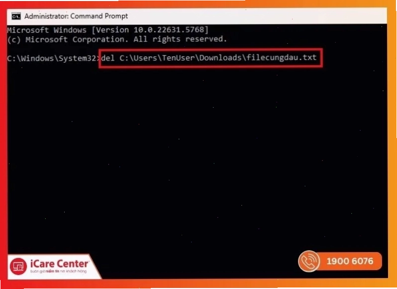 CMD Windows admin xóa file cứng đầu
