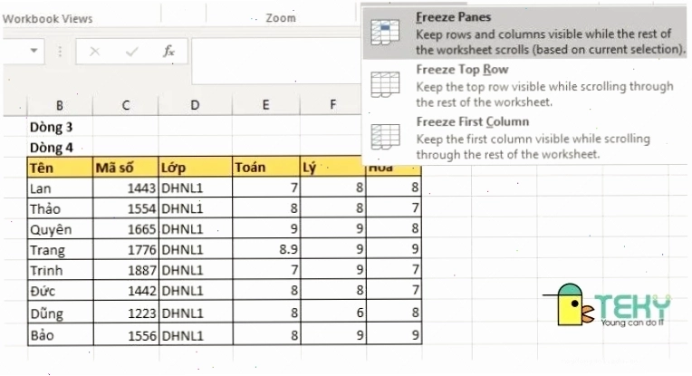 Cố định nhiều hàng và cột trong Excel