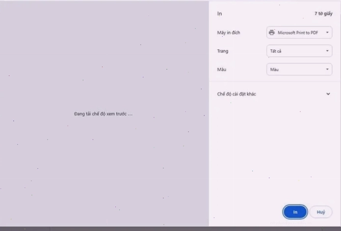 Cửa sổ Print Preview trên Google Chrome