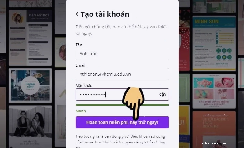 Đăng ký tài khoản bằng email Edu