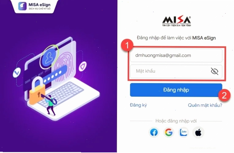 đăng nhập tài khoản esign