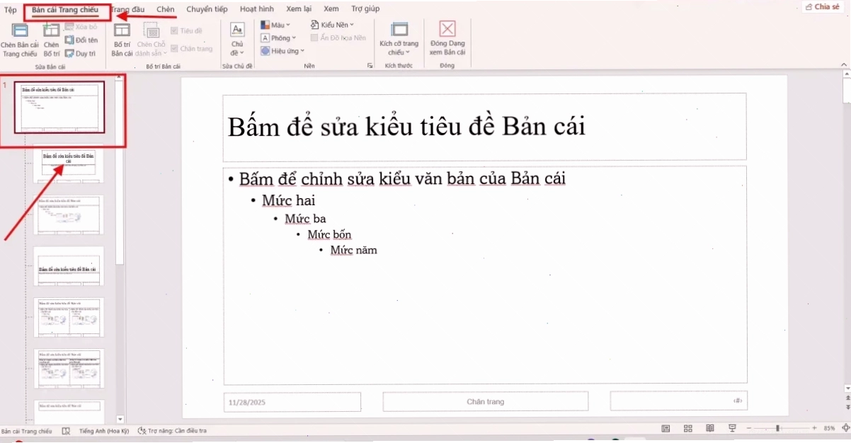 Đổi font chữ bằng Slide Master
