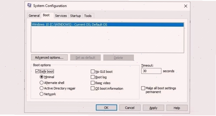 Dùng msconfig để vào Safe Mode Win 10