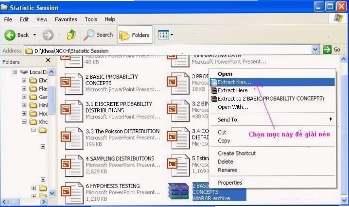 Giải nén file bằng winrar