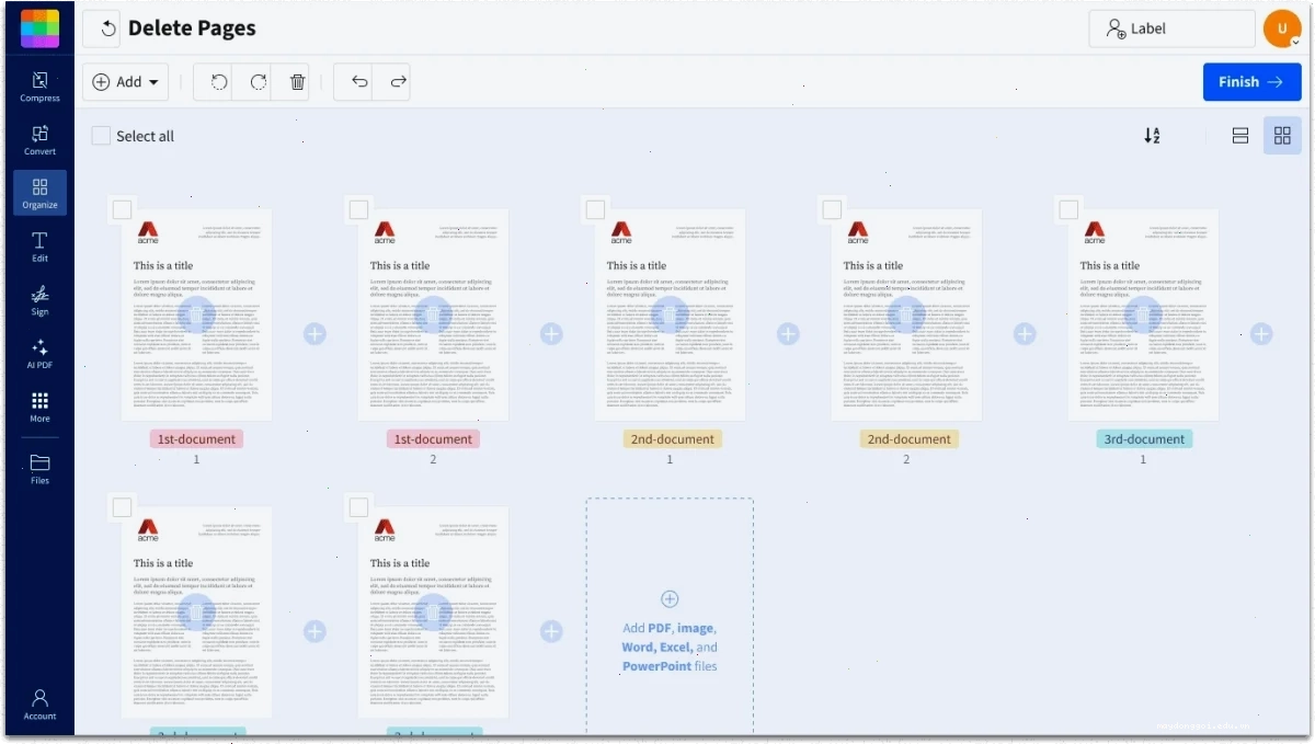 Giao diện công cụ xóa trang của iLovePDF