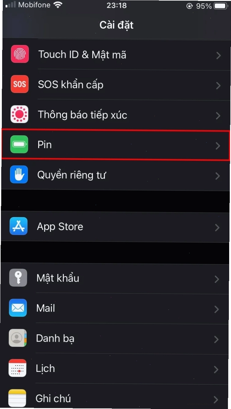 Giao diện kiểm tra tình trạng pin iPhone trong Settings