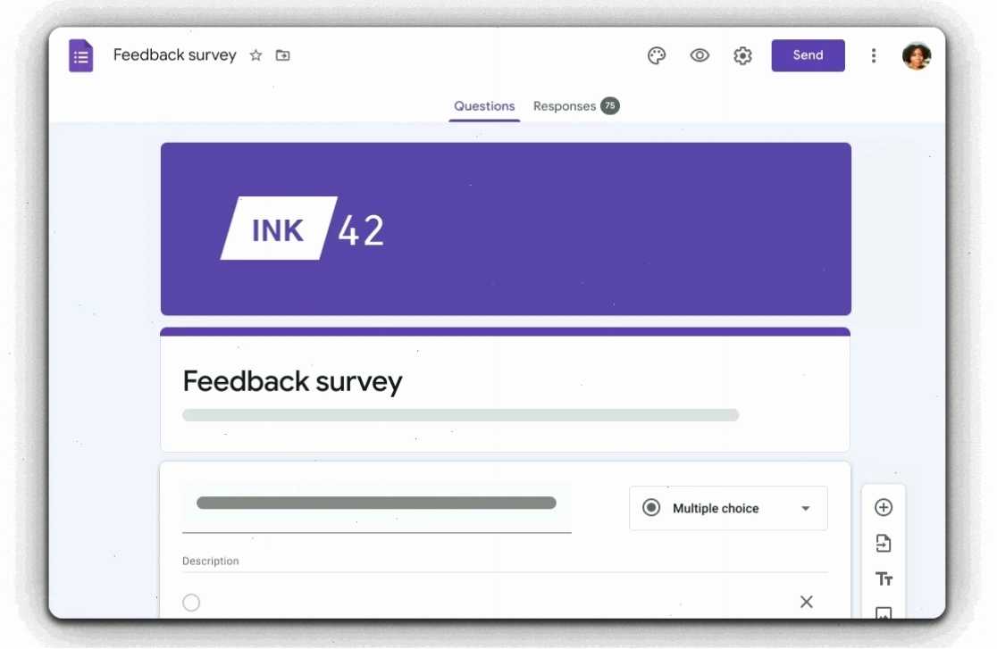 Giao diện trực quan khi tạo Google Form khảo sát