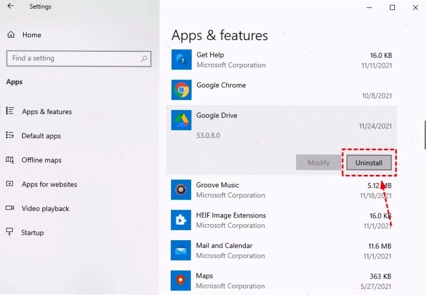 Gỡ cài đặt google drive for desktop để cài lại
