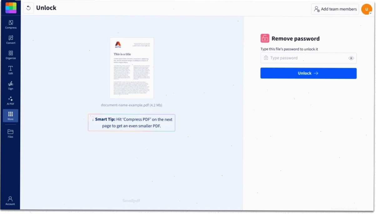Gỡ mật khẩu file PDF bị khóa chỉnh sửa bằng cách tải lên file và nhập mật khẩu