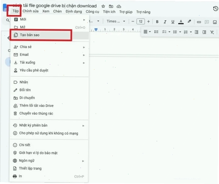 Google Drive mặc định hiển thị nút tải xuống