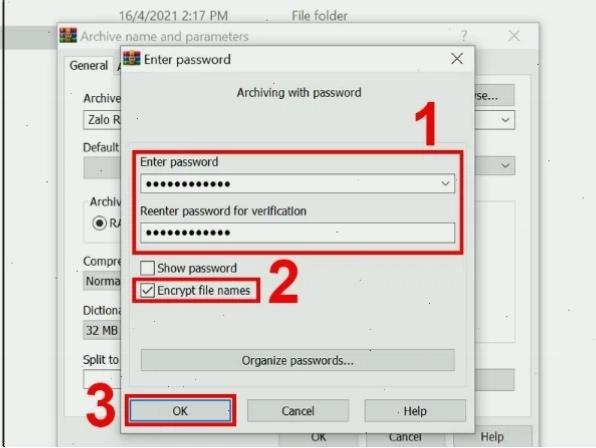 Hãy tick chọn Encrypt file name và nhấn OK
