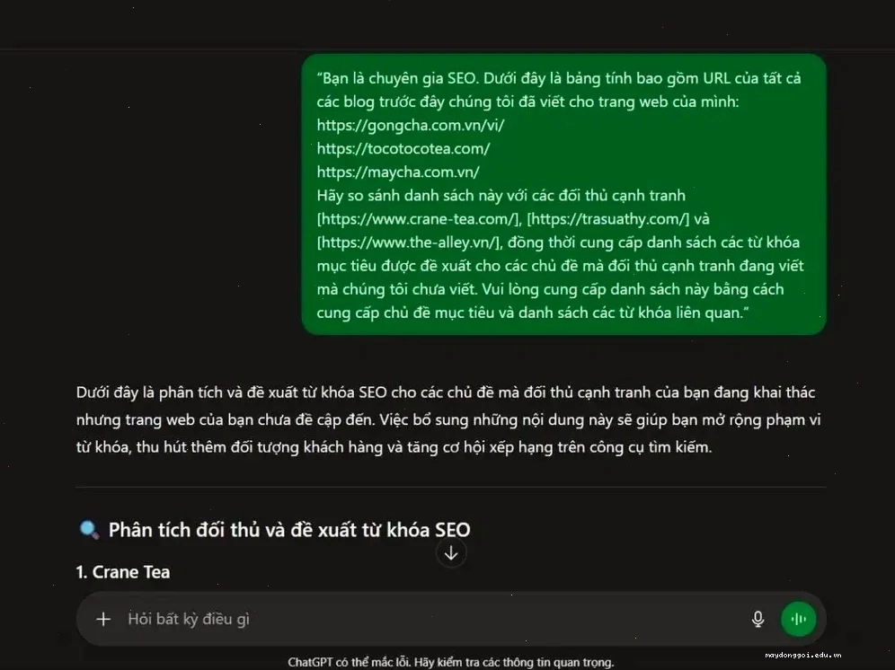 Hướng dẫn phân tích khoảng trống nội dung của 3 đối thủ trong ngành trà sữa online