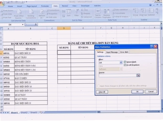 Hướng dẫn tạo drop down list excel đơn giản