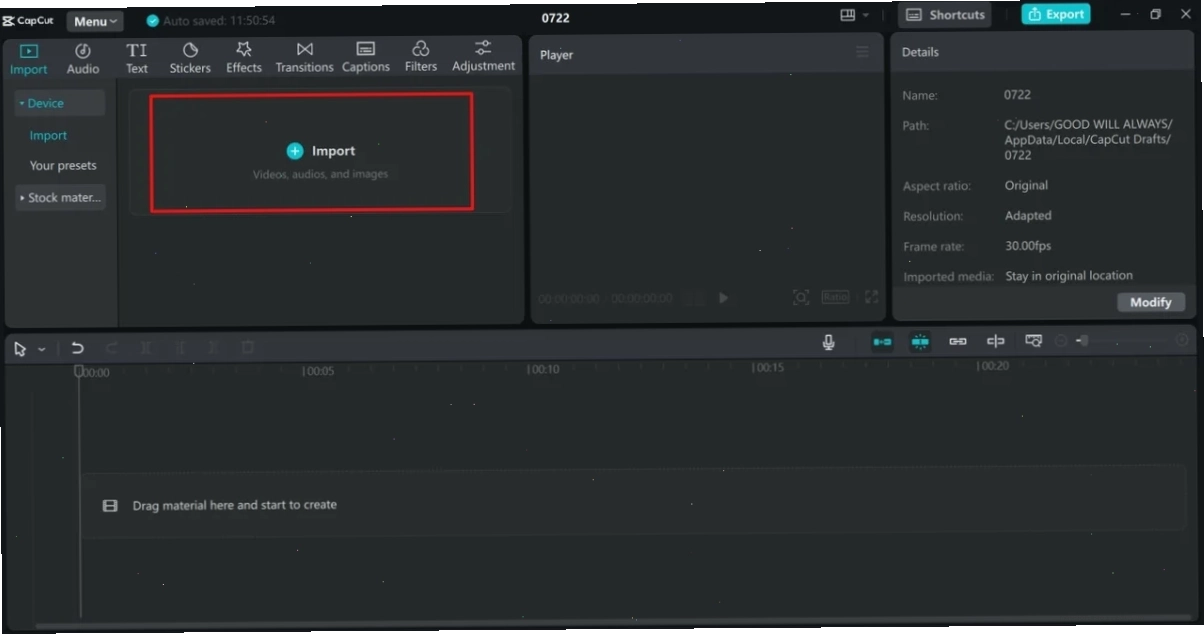 Importing video in the CapCut to remove the background